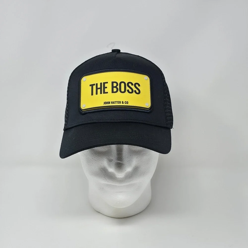 John Hatter & Co Snapback Cap Black A-Frame Trucker Hat The Boss Rubber Patch